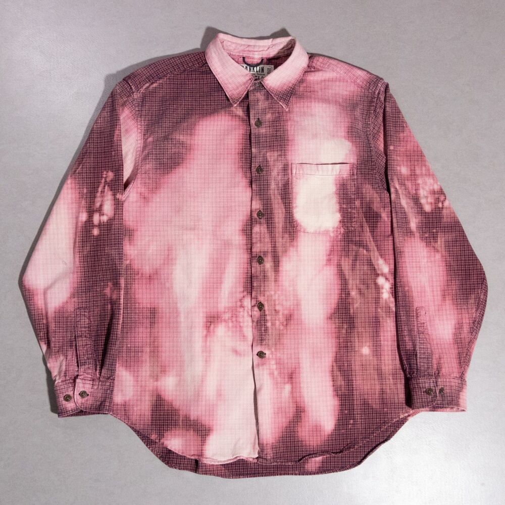 Franklin Flannels Upcycled Bleach Dyed Plaid L/S Button Shirt Red Men's XL
